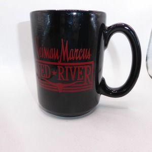 Coffee Mug Neiman Marcus Red River Advertising 12 Oz Black W Red Lettering EUC